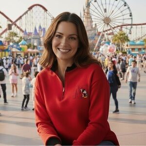 Vintage Disney 1/4 zip Sweatshirt Dolphin Hem‎ Embroidered Mickey Red/Black